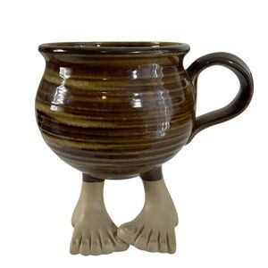 Vintage Muddy Waters Studio Art Pottery coffee Mug with Feet approximate 16 oz